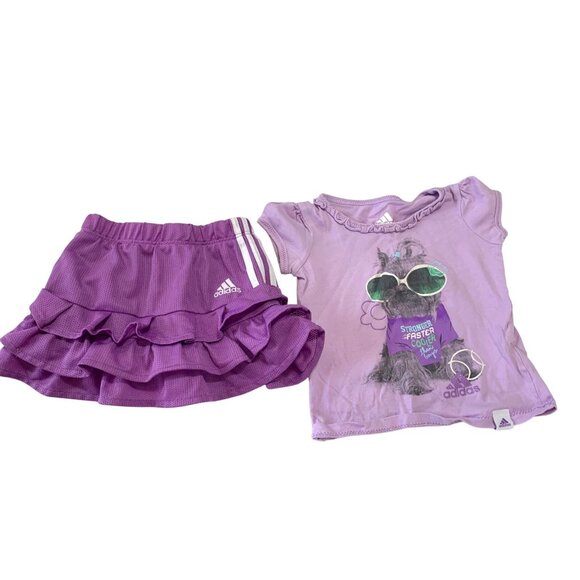 Adidas Girls Infant Baby Sz 12 Months 2 Piece Set outfit Purple Tiered Skirt Sko - Picture 1 of 4